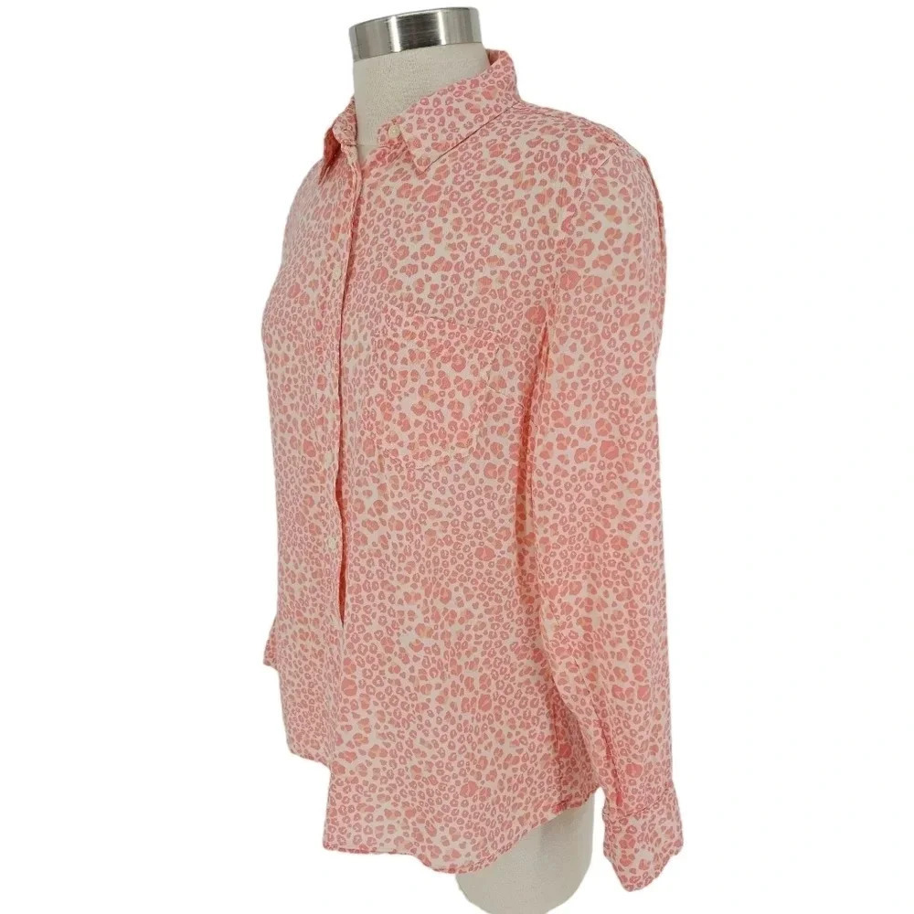 GAP Shirt Pink Cheetah Leopard Long Sleeve Collared Button Up Top - Picture 4 of 9